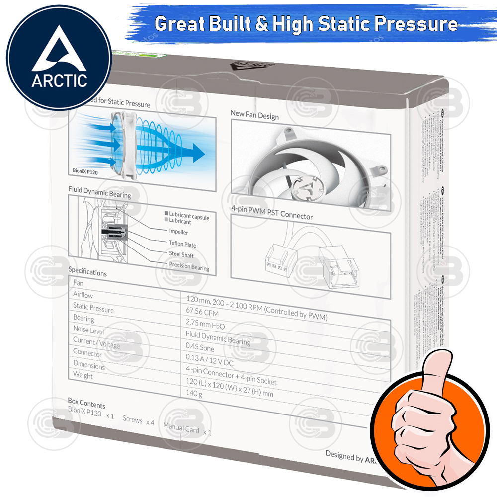 [CoolBlasterThai] ARCTIC BioniX P120 Grey-White Pressure-optimised with PWM PST(size 120 mm.) PC Fan Case ประกัน 10 ปี