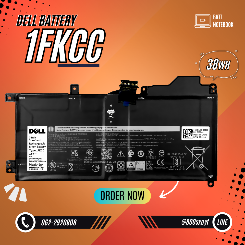 Battery Dell Latitude 7200 2-in-1, 2-Cell 38Wh, แบตเตอรี่ Dell JFKCC ของแท้รับประกันศูนย์ Dell Thailand ราคาไม่แพง