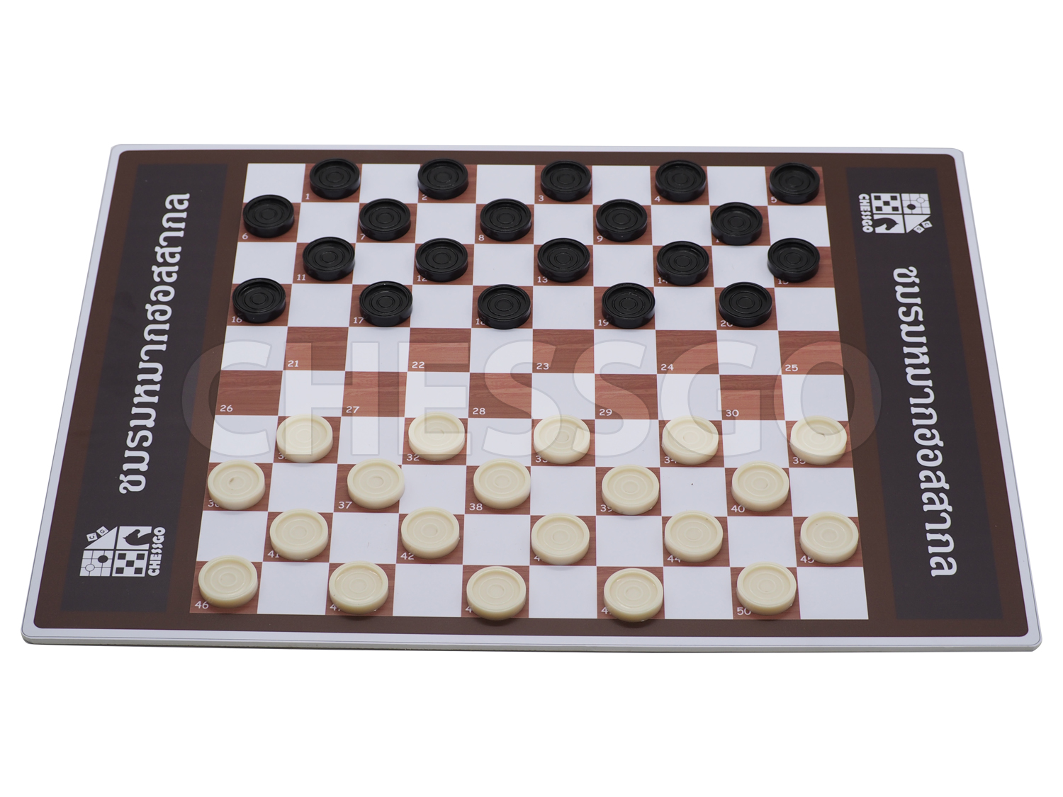 ชุดหมากฮอสสากล 10x10 ช่อง (กระดานพลาสวูด+ตัวพลาสติกABS size L-40ตัว+ถุงผ้า) International draughts 10x10