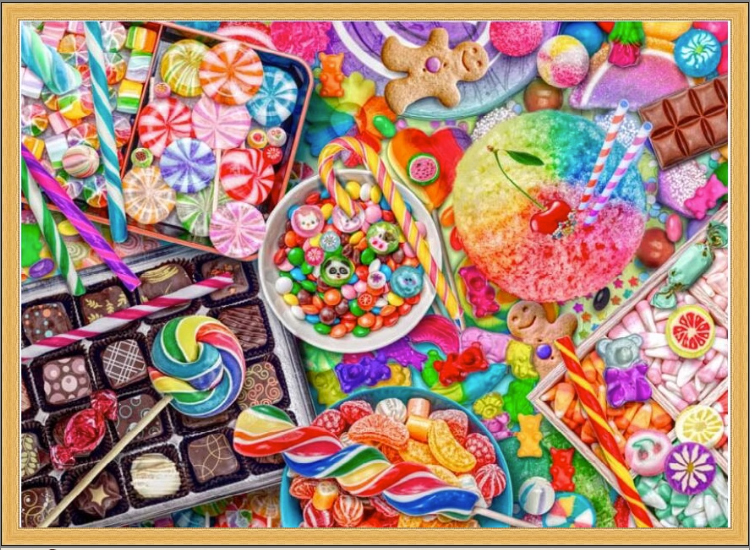 ชุดปักครอสติช ลายขนมหวาน candy (งานปักเต็มลาย ไม่มีเดินเส้น ปักครั้งละ 3 เส้นเล็ก) ขนาด 71*55 ซม.ผ้าครอสติช 11CTพิมพ์ลายปักบนผ้า ไหมคอตตอน 44 สี ผังลาย เข็ม