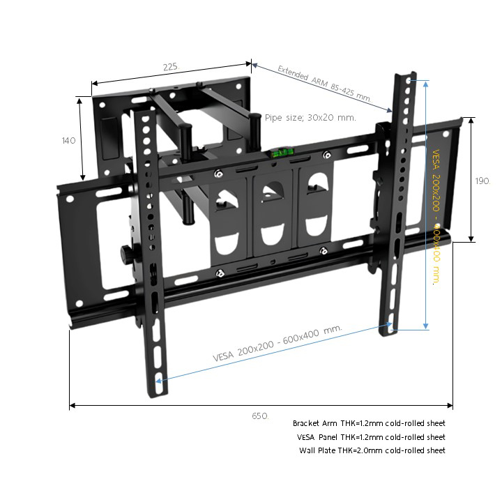 DF602 ขาแขวนทีวี 32"- 70" LED TV Full Motion Multi-Arm TV Wall Mount, Max VESA 600 x 400 mm., Weight Capacity 60 Kg.