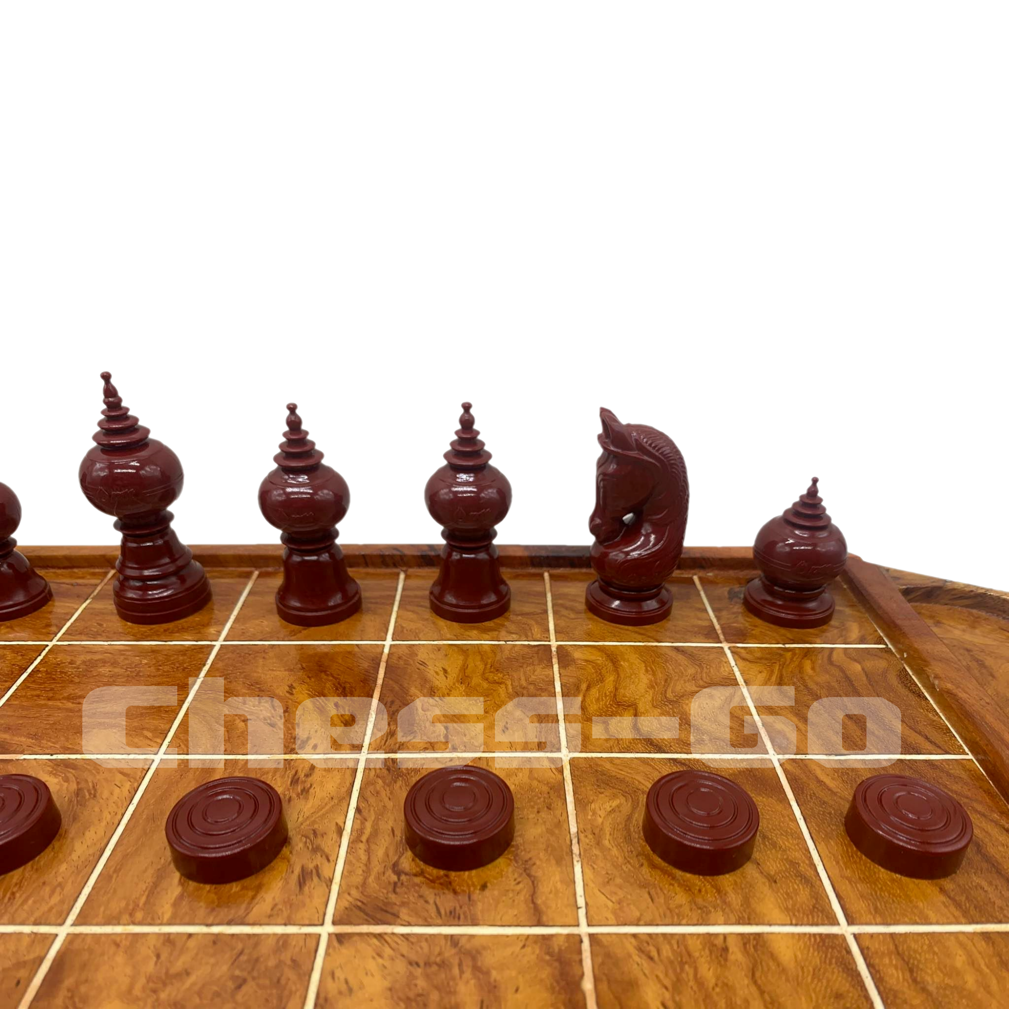 ชุดหมากรุกไทยไม้(กระดานไม้มะค่ามีขอบ+ตัวพลาสติกptt)