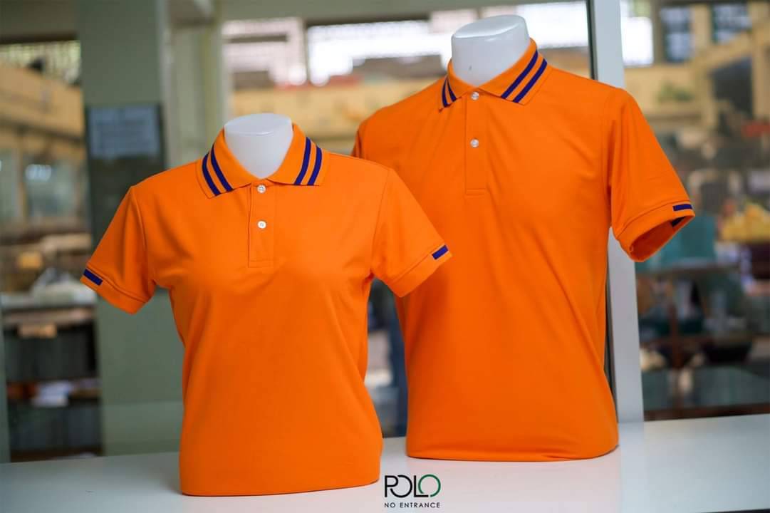PL เสื้อโปโล เสื้อคอปก เสื้อสำเร็จรูป เสื้อทีม ยูนิฟอร์ม สีส้ม ปกน้ำเงิน 2