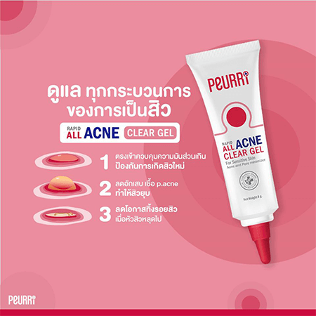 แท้พร้อมส่ง‣ Peurri rapid all acne clear gel (8กรัม) เจลแต้มสิว เพียวริ แรพิด ออล แอคเน่ เคลียร์ เจล