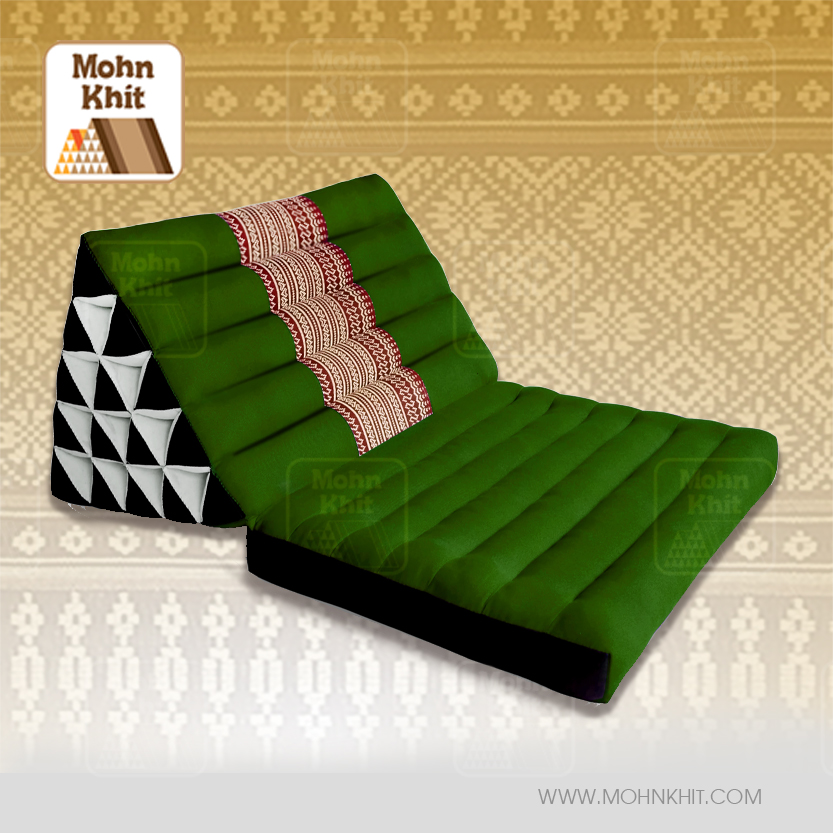หมอนสามเหลื่ยม15 ช่องติดเบาะ1พับ ต่อผ้าพิเศษ 50x90x36Cm Tri-angle kapok Traditional Floor Cushions 15 holes with 1 part of mattress.