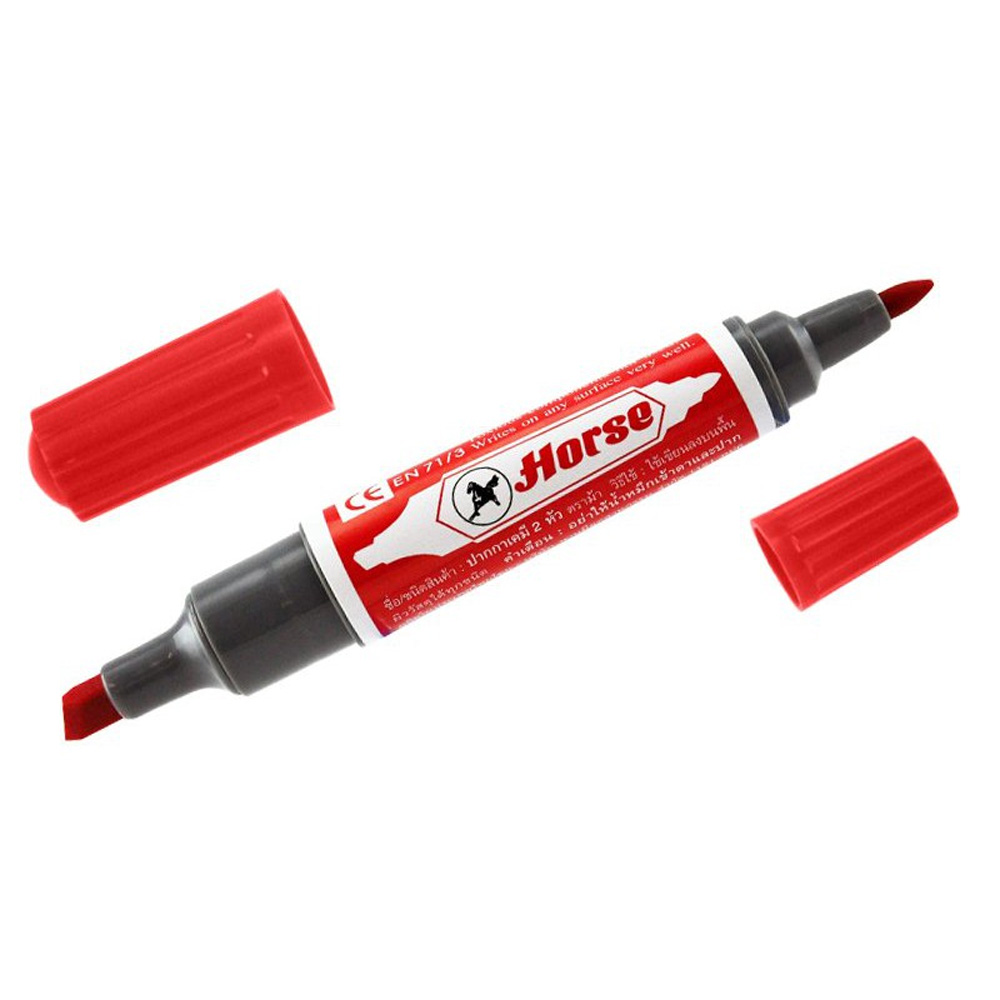 ปากกาเคมี 2 หัว ตราม้า ลบไม่ออก Permanent Marker