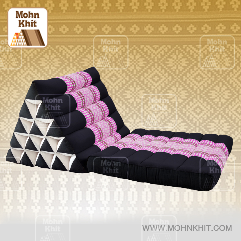 หมอนสามเหลี่ยม15 ช่องเบาะ1พับต่อลายผ้าขิดชมพู 50x90x36Cm //Cotton Original Real Wax Ankara Fabric Triangle Traditional Floor Cushions 15 holes with 1 part of mattress.