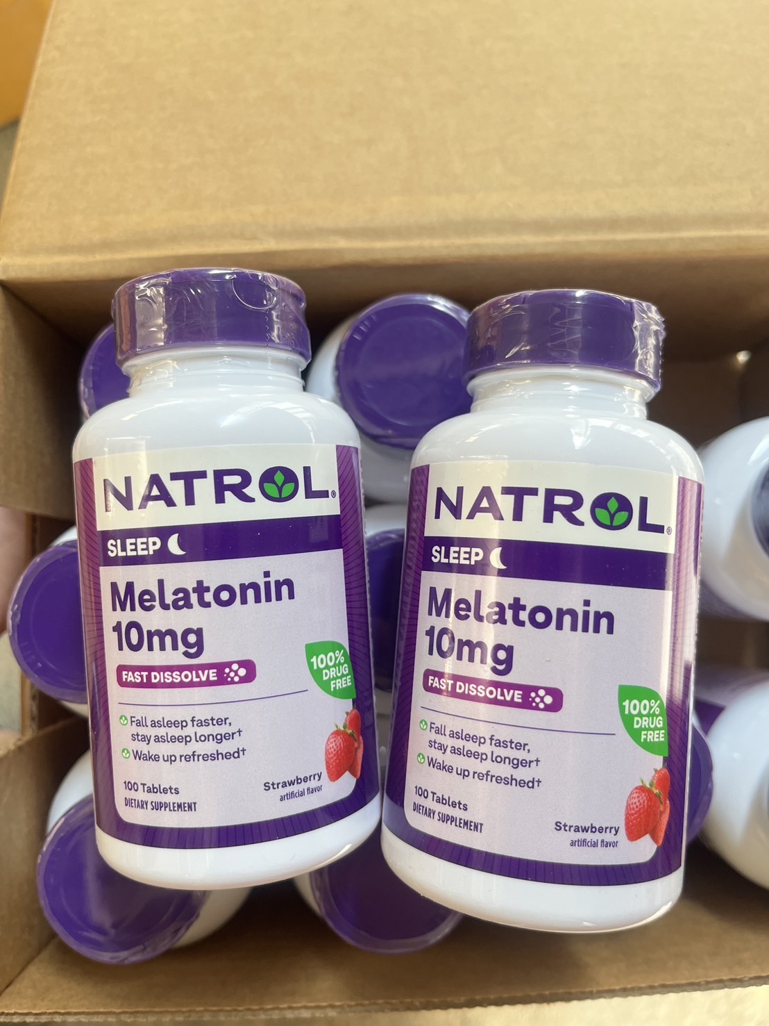 (1กระปุก) Natrol Melatonin Time Release Fast Dissolve 10 mg. 100 เม็ด รสตรอเบอร์รี่ เมลาโทนิน 10มิลลิกรัม