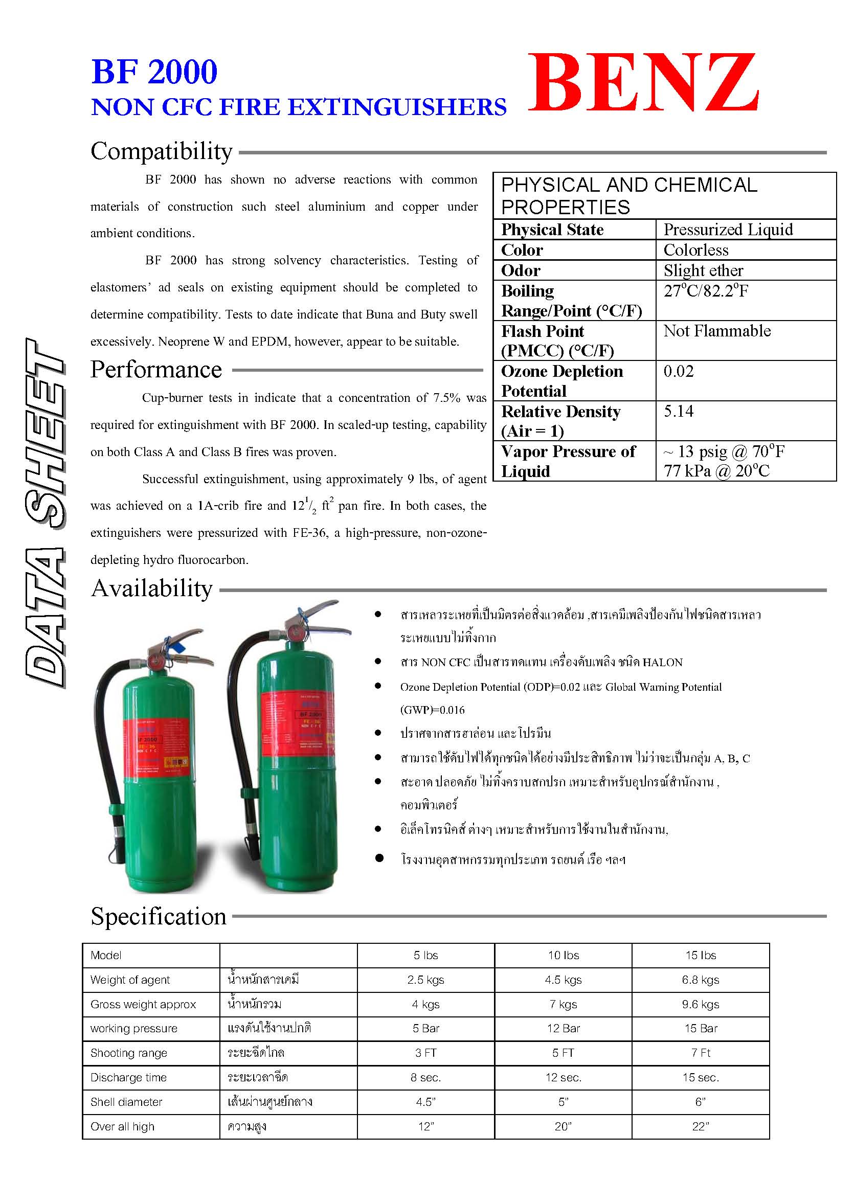 เครื่องดับเพลิง ชนิดน้ำยาเหลวระเหย BF2000