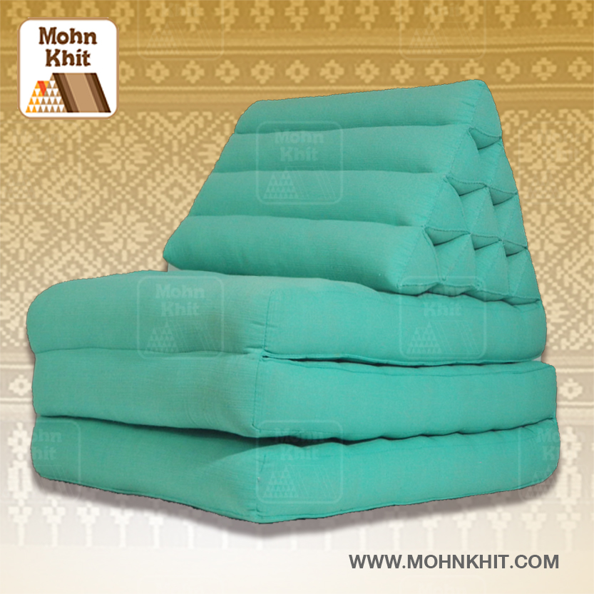 หมอนสามเหลี่ยมเขียวพาสเทล 10 ช่องติดเบาะ 3พับ 53x200x30cm// Triangle kapok100%Traditional Floor Cushions 10 holes with 3 part of mattress.