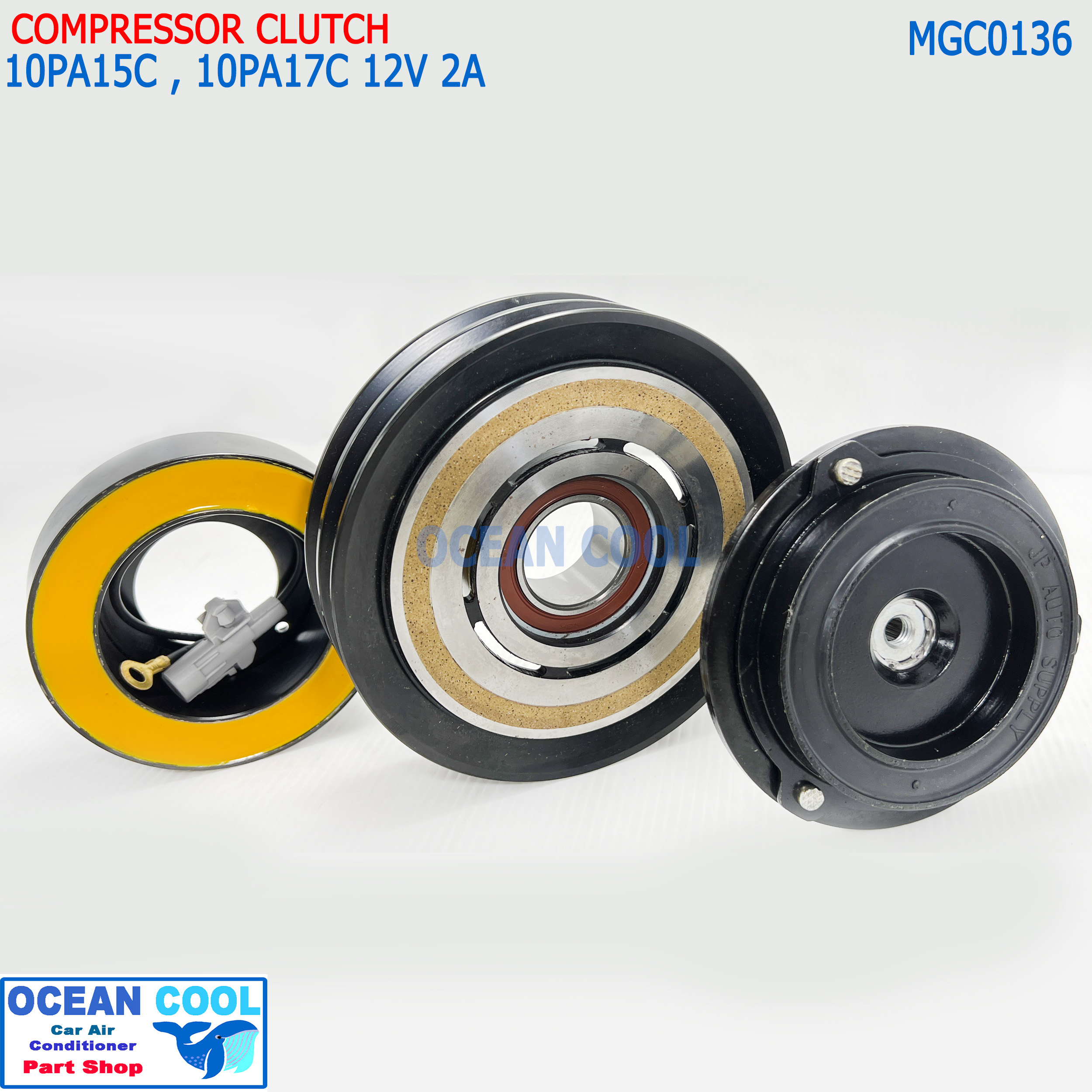 คลัชคอมแอร์ 10PA15C , 10PA17C 12v ร่อง A 12.5 คู่ MGC0136 ลูกปืน NSK แท้ Compressor Clutch For 10PA15C 17C หน้าคลัชคอมแอร์ มู่เล่คลัช หน้าคลัช 2ร่อง