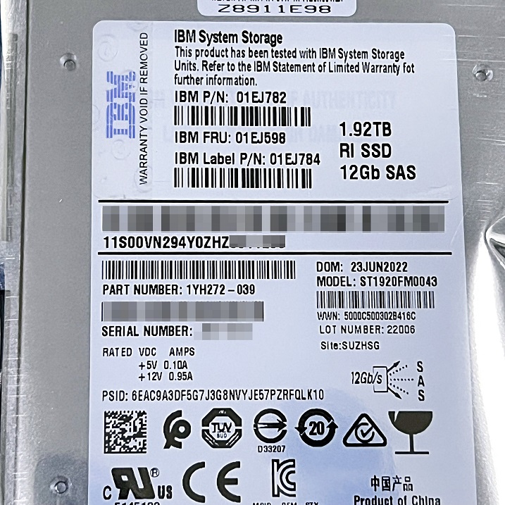 IBM 01EJ782 01EJ598 2078-ACN0 [TorCompTH ขาย จำหน่าย ราคา] IBM 1.92TB RI SSD 12Gb SAS for IBM V5010 V5000 Gen2