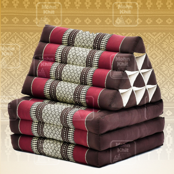 หมอนสามเหลี่ยมฝ้ายขิด 10 ช่องติดเบาะ 3พับ 53x165x30cm// Tri-angle kapok100%Traditional Floor Cushions 10 holes with 3 part of mattress.