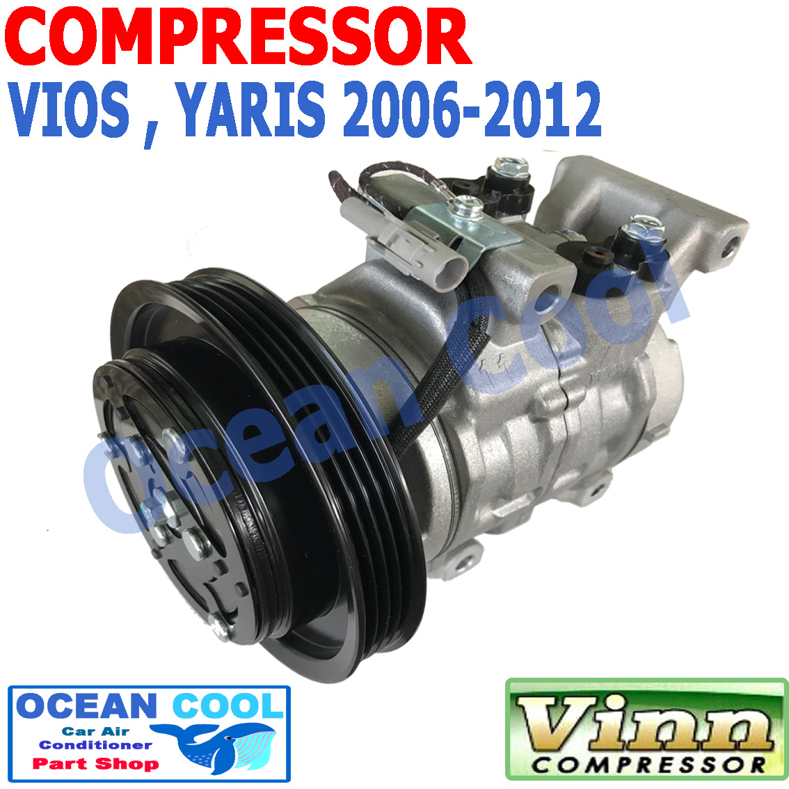 คอมเพรสเซอร์ ยาริส ปี 2006 - 2012 วีออส ปี 2007 - 2012 10J11C COM0004 คอมแอร์รถยนต์ คอมแอร์ คอมเพลสเซอร์ Compressor TOYOTA YARIS , VIOS 2008 2009 2010 2011 OCEAN COOL โตโยต้า วีอ๊อส ยาริต พ.ศ. 2549 ถึง 2555 อะไหล่ แอร์ รถยนต์ 2550 2551 2552 2553 2554 2008
