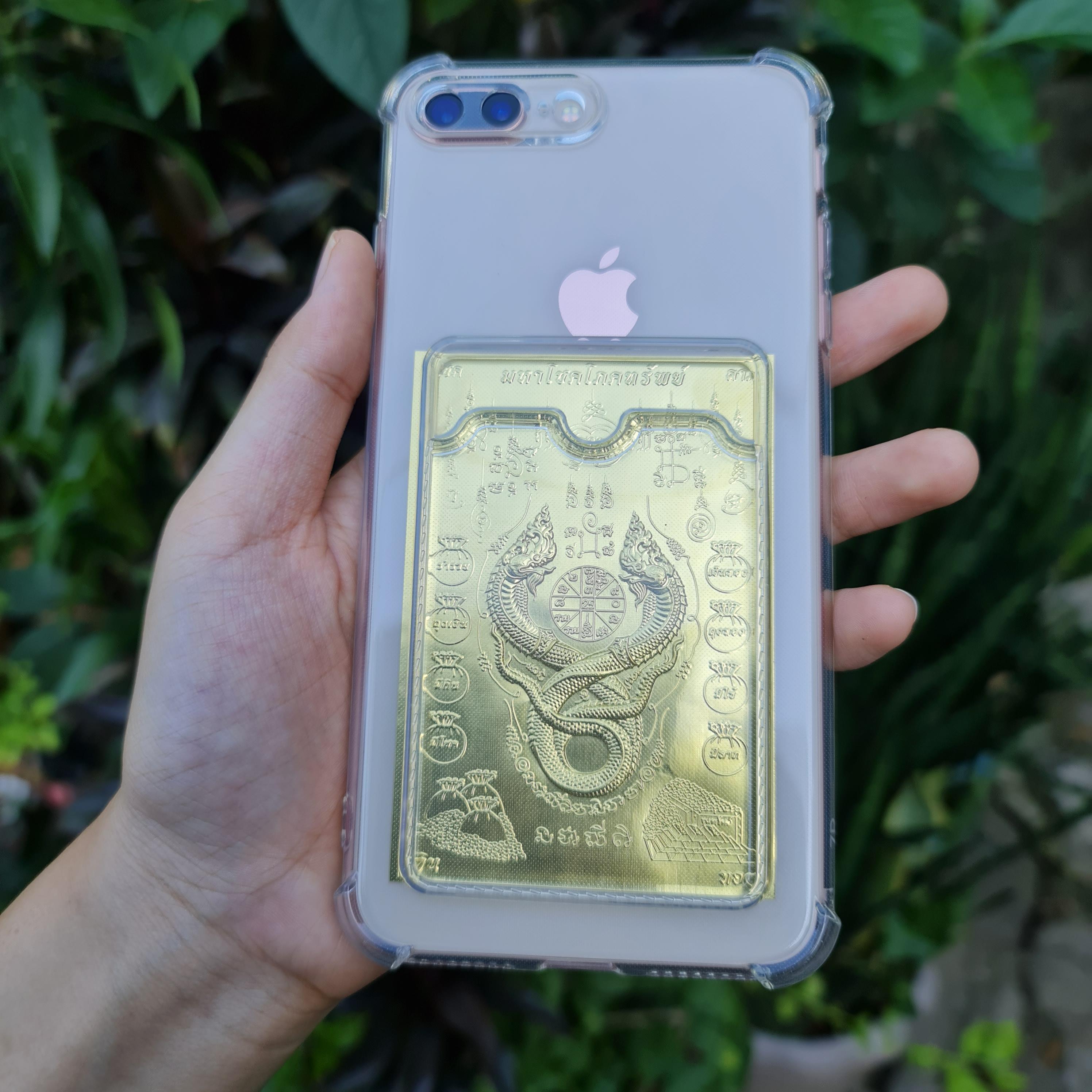 แผ่นทอง นาคเกี้ยว มหาโชคโภคทรัพย์ โชคลาภ ความรัก สุดยอดเครื่องราง พกติดตัว ติดมือถือ 6*9cm ผ่านพิธีแล้ว แถมยันต์+ธูป