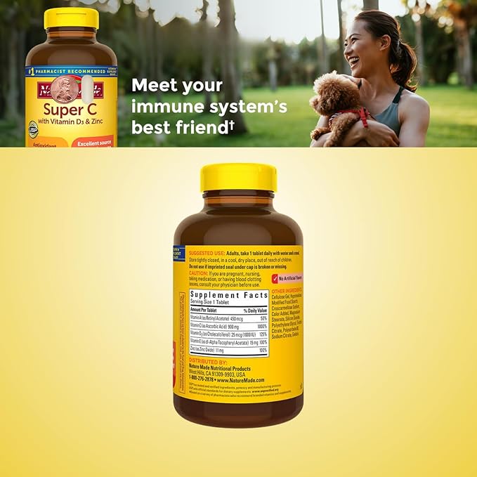 (1กระปุก) Nature Made Super C with Vitamin D3 & with Zinc Tablets 200 Tablets วิตามิน Cของแท้นำเข้าจากอเมริกา