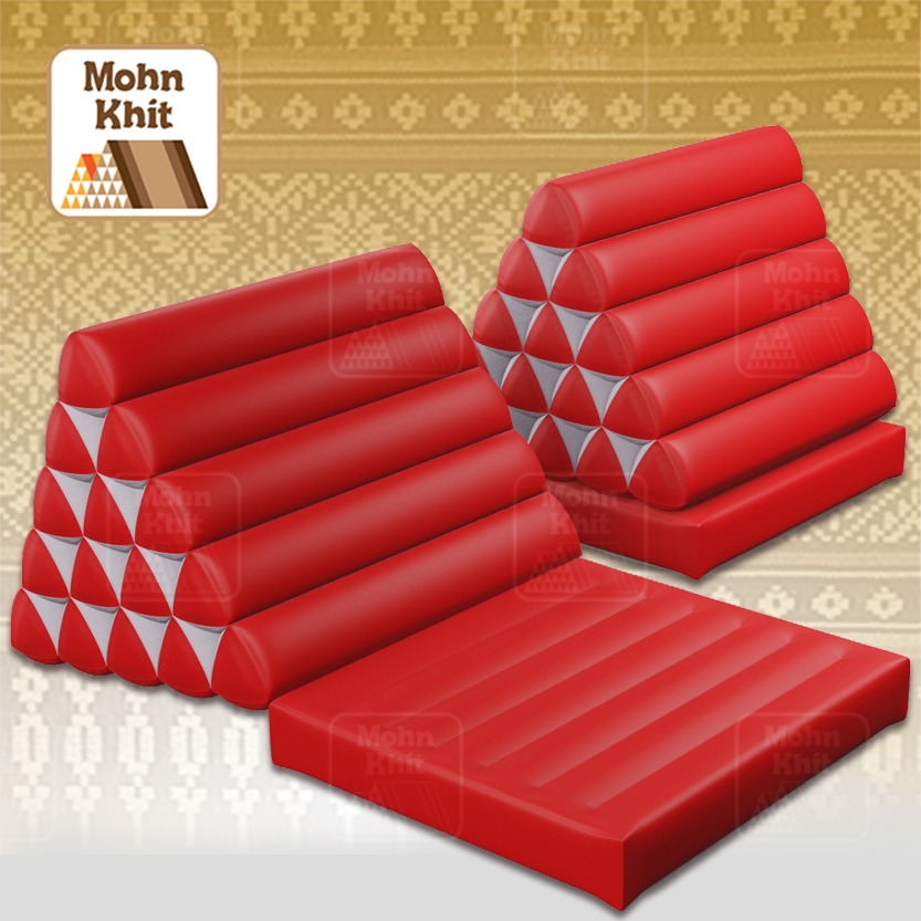 หมอนสามเหลี่ยม 15 ช่องติดเบาะ1 พ้าไหมเทียมสีพื้น 57cmx76cmx36 cm Triangle Khit Thai Rayon Floor Cushions Traditional handmade 15 holes with 1 part of mattress.
