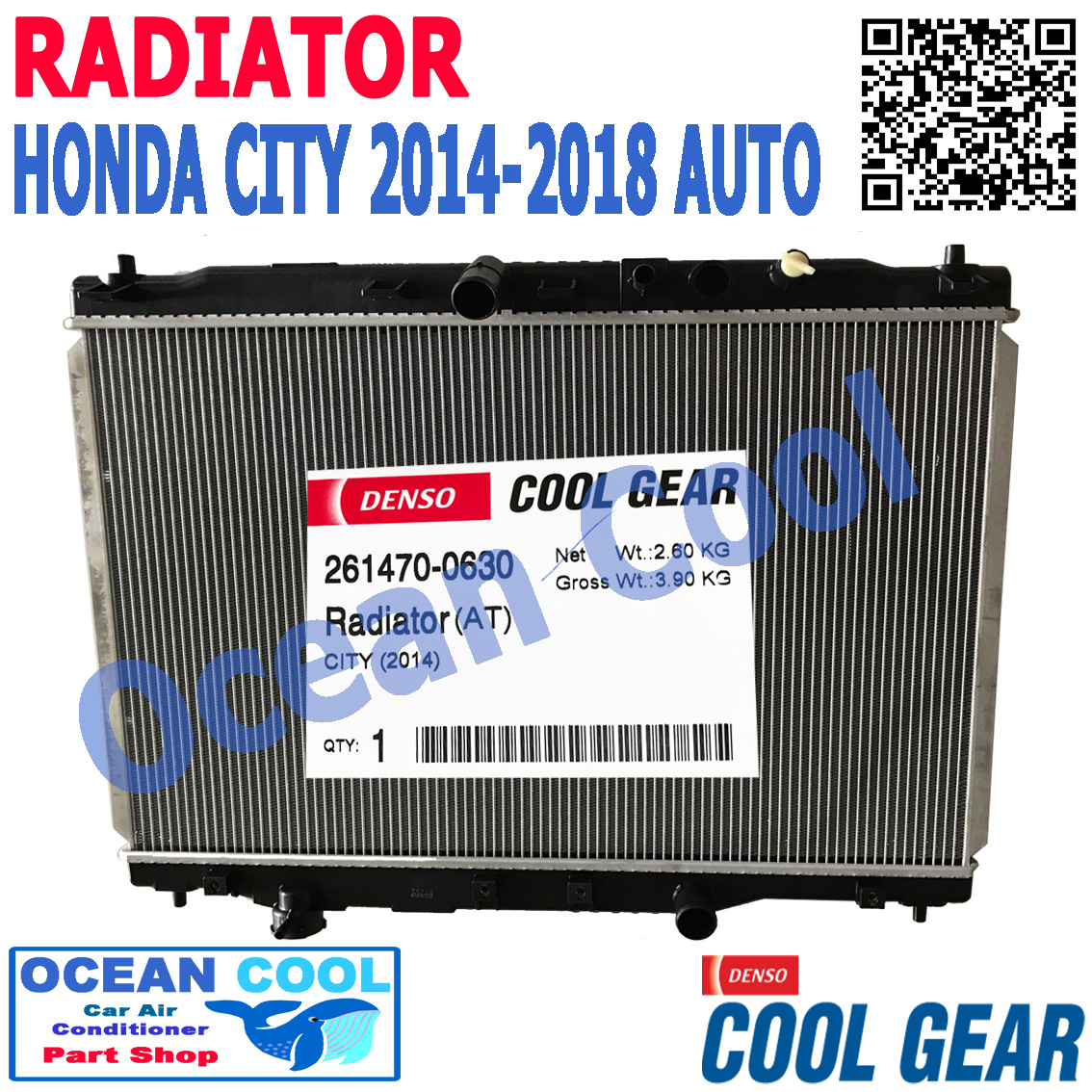หม้อน้ำ ฮอนด้า ซิตี้ 2014 - 2018 เกียร์ ออโต้ Cool Gear 261470-0630 Radiator HONDA CITY AUTO AT Ocean cool RD0028 2015 2016 2017 2018