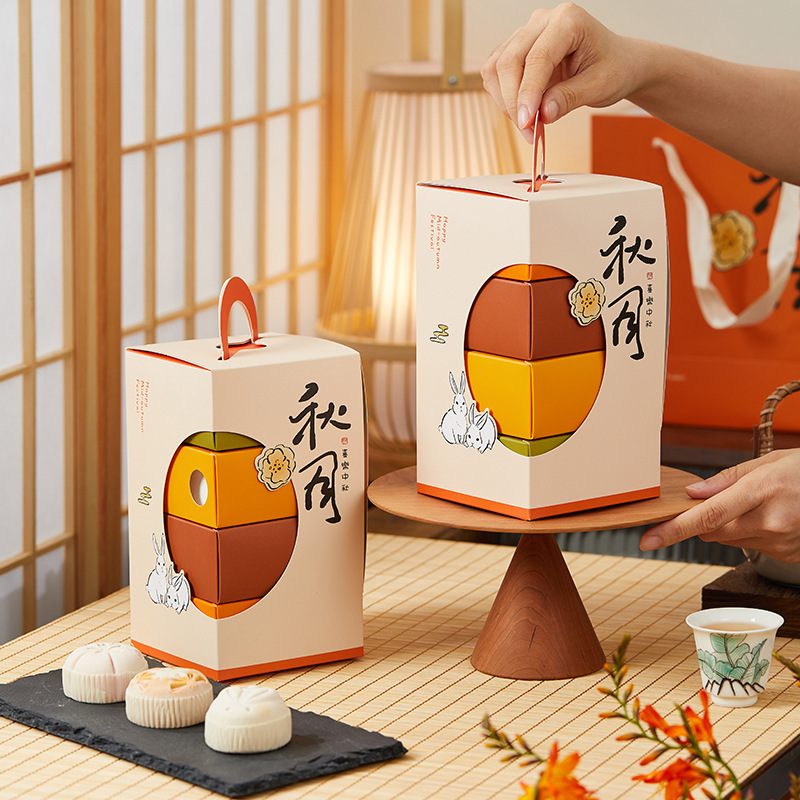 กล่องขนมไหว้พระจันทร์ กล่องใส่คุกกี้ กล่องปิ่นโต bento 4 ชั้น (แพคละ 5 ชุด)
