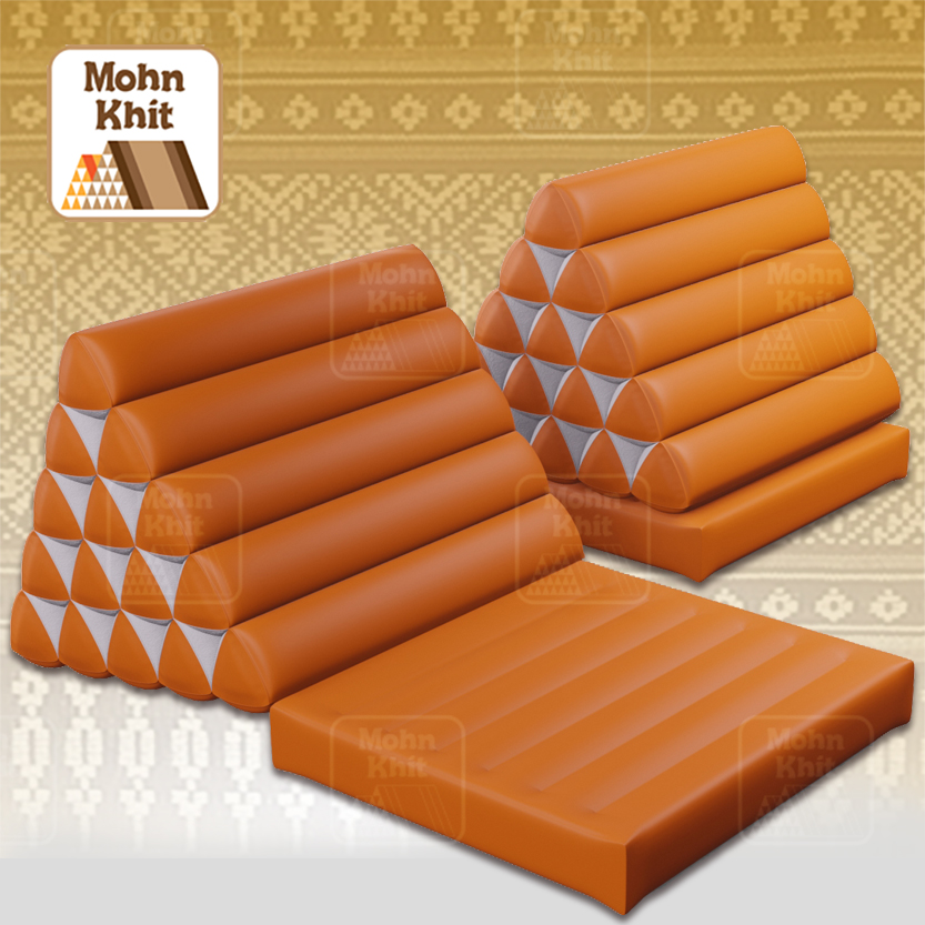 หมอนสามเหลี่ยม 15 ช่องติดเบาะ1 พ้าไหมเทียมสีพื้น 57cmx76cmx36 cm Triangle Khit Thai Rayon Floor Cushions Traditional handmade 15 holes with 1 part of mattress.