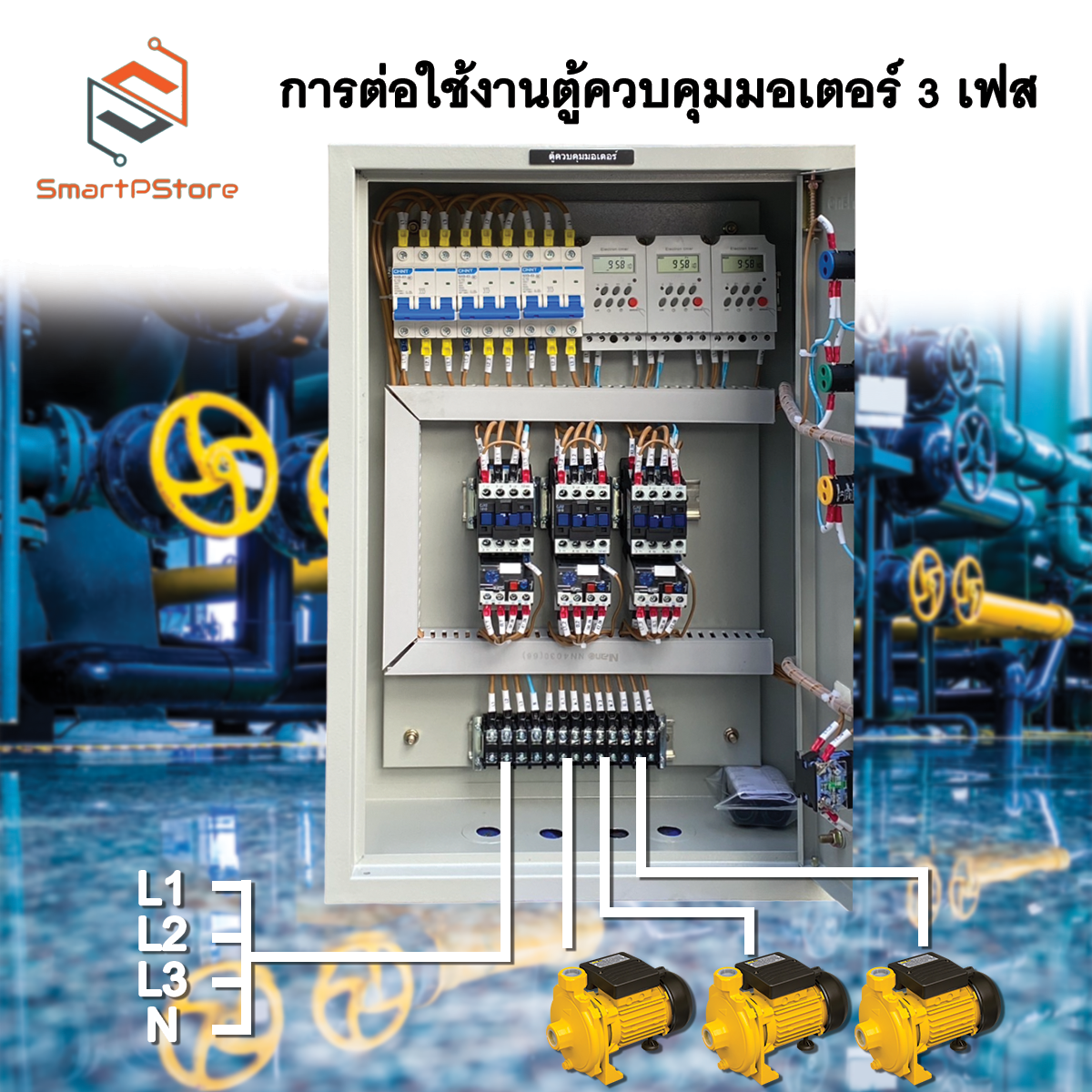 ตู้ตั้งเวลาเปิด-ปิดมอเตอร์ไฟฟ้า 3 เฟส มอเตอร์ 3 ตัว ตั้งเวลาทำงานอัตโนมัติ 28 โปรแกรมต่อวัน 380V