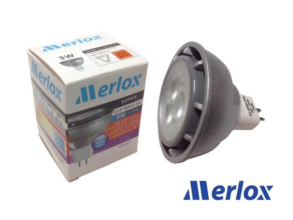 หลอด LED MR16 DC DIMMABLE 12V 3W 3000K FLOOD 38° GU5.3 MERLOX
