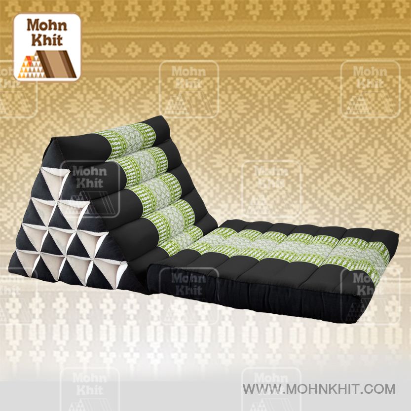 หมอนสามเหลี่ยม15 ช่องเบาะ1พับต่อลายผ้าขิดสีเขียว 50x90x36Cm //Cotton Original Real Wax Ankara Fabric Triangle Traditional Floor Cushions 15 holes with 1 part of mattress.