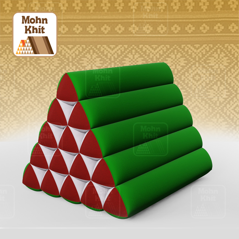 หมอนสามเหลี่ยม15 ช่องเดี่ยว ประกบคู่2สีผ้าฝ้าย 52cmx36cmx32cm// Thai Tri-angle Cotton Design Traditional Floor Cushions.