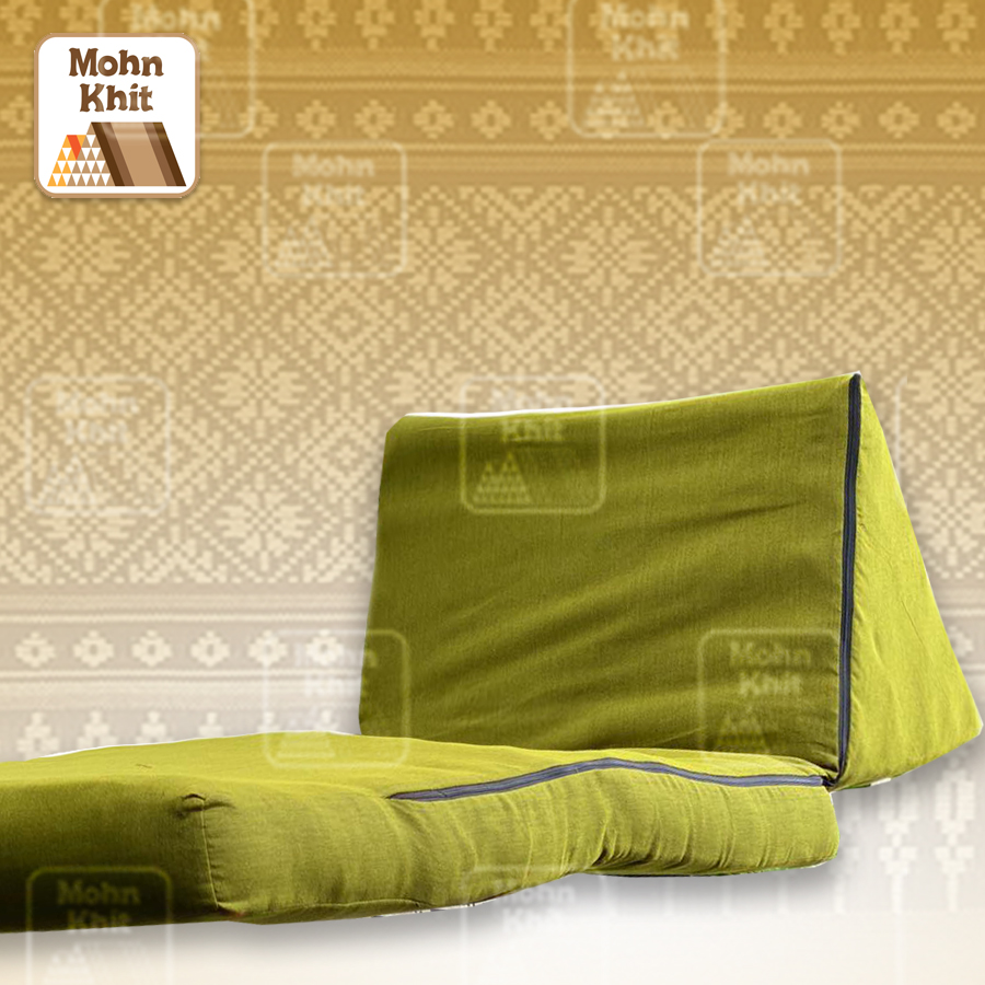 หมอนสามเหลี่ยม 15 ช่องติดเบาะ 3พับสีพื้น+ปลอกซิปเต็มใบ // 50x179x36 cm Tri-angle Khit kapok100%Traditional Floor Cushions 15 holes with 3 part of mattress.