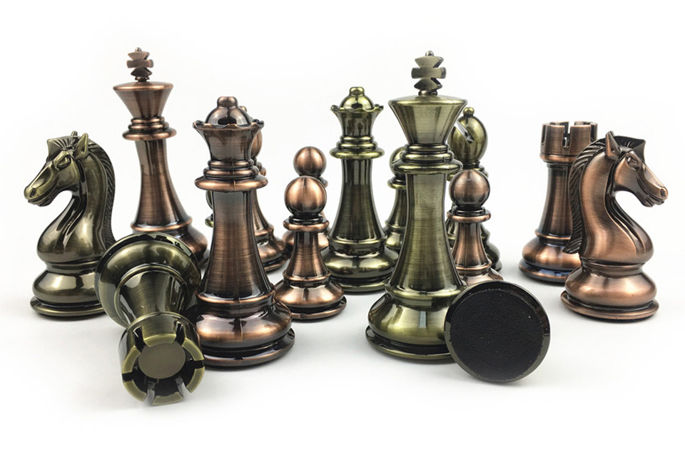 4 1/4" King's Knight Series Resin Chess Set with Copper & Brass Pieces ตัวหมากรุกสากลZinc Alloy สีCopper+Brass