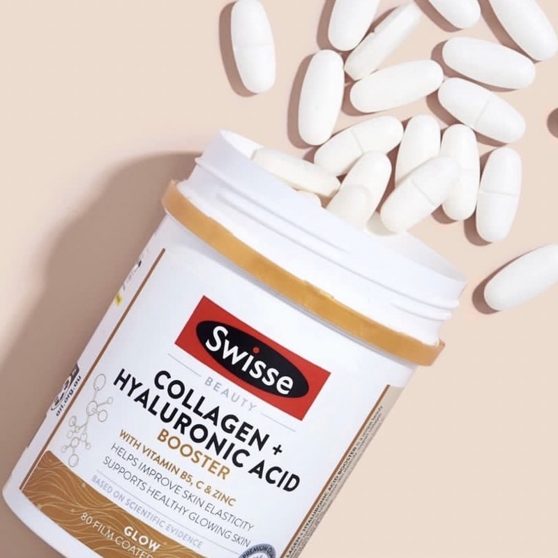 Swisse Beauty Collagen + Hyaluronic Acid Booster (80 Tablets) คอลลาเจนเปปไทด์ที่ดูดซึมได้ดีที่สุด