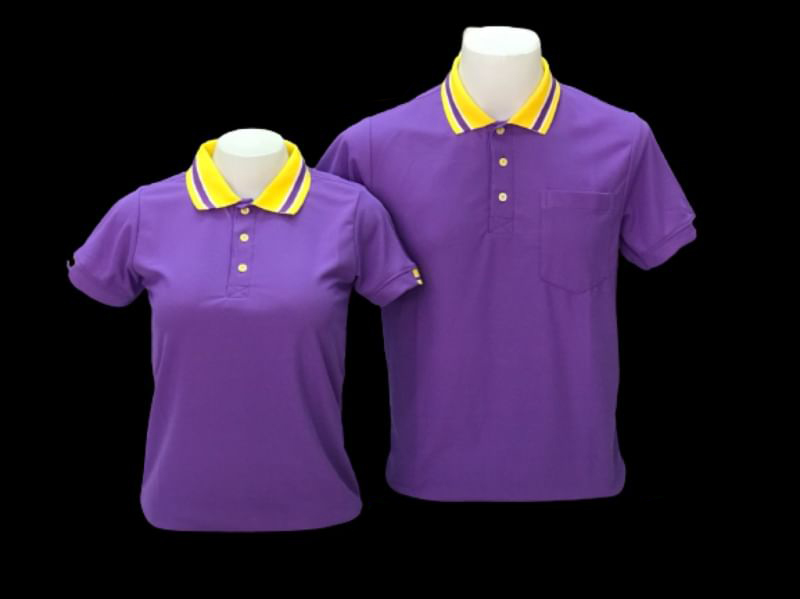 PLC เสื้อโปโล เสื้อคอปก สีม่วงกลางปกเหลืองม่วง MicroPlus3 ไม่เป็นขุย100%