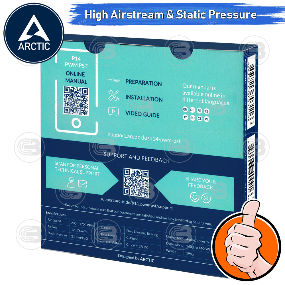 [CoolBlasterThai] ARCTIC P14 PWM PST WHITE (size 140 mm.) PC Fan Case ประกัน 6 ปี