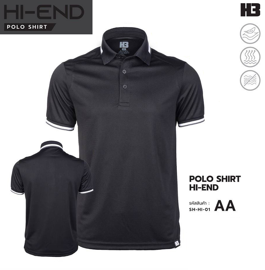 H3 SPORT POLO SHIRT Hi-End เสื้อคอปก เสื้อโปโล โปโลสปอร์ต สีดำ AA
