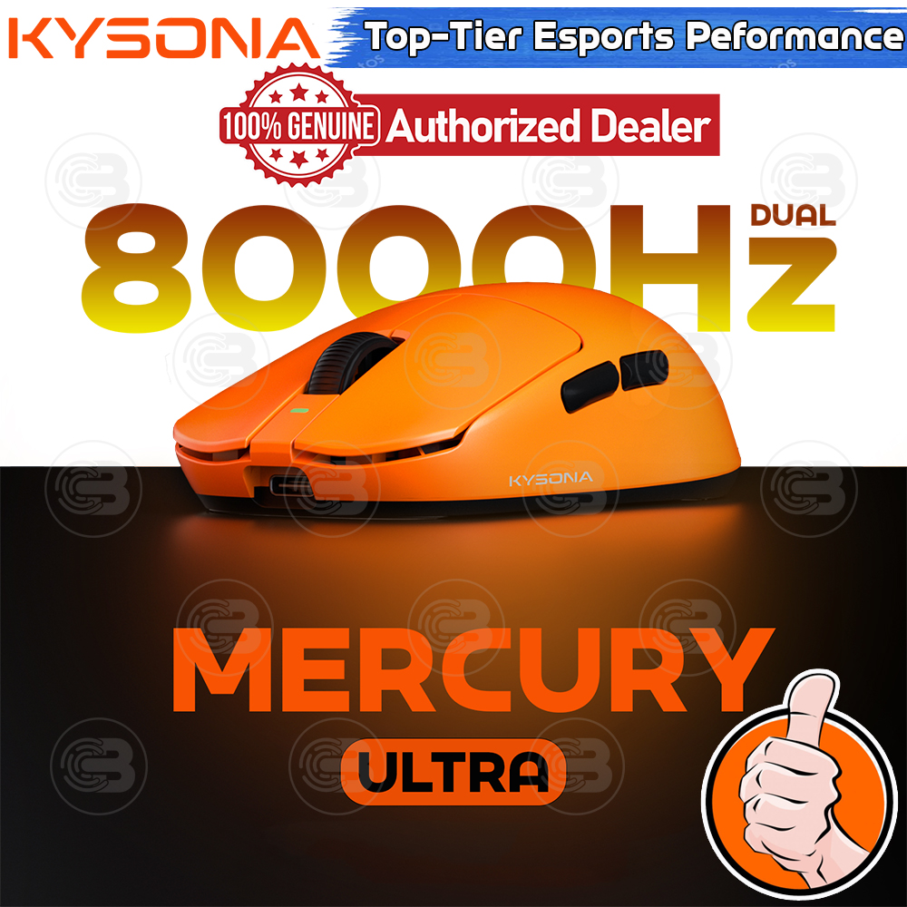[CoolBlasterThai] KYSONA Mercury Ultra Orange Dual-8K PAW3950/41 ±3G/30000 DPI Gaming Mouse (1-Y Waranty)