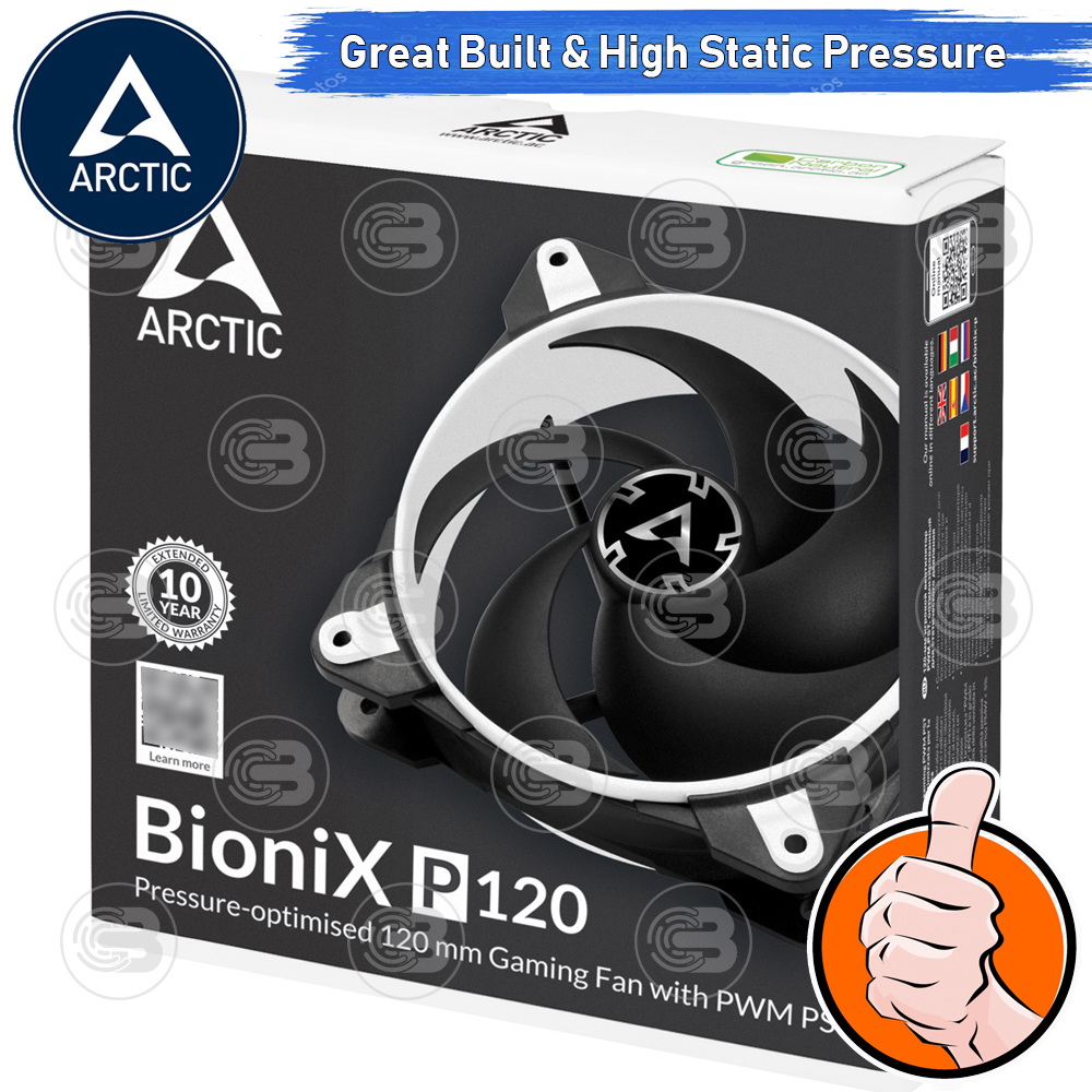 [CoolBlasterThai] ARCTIC BioniX P120 Black-White Pressure-optimised with PWM PST(size 120 mm.) PC Fan Case ประกัน 10 ปี