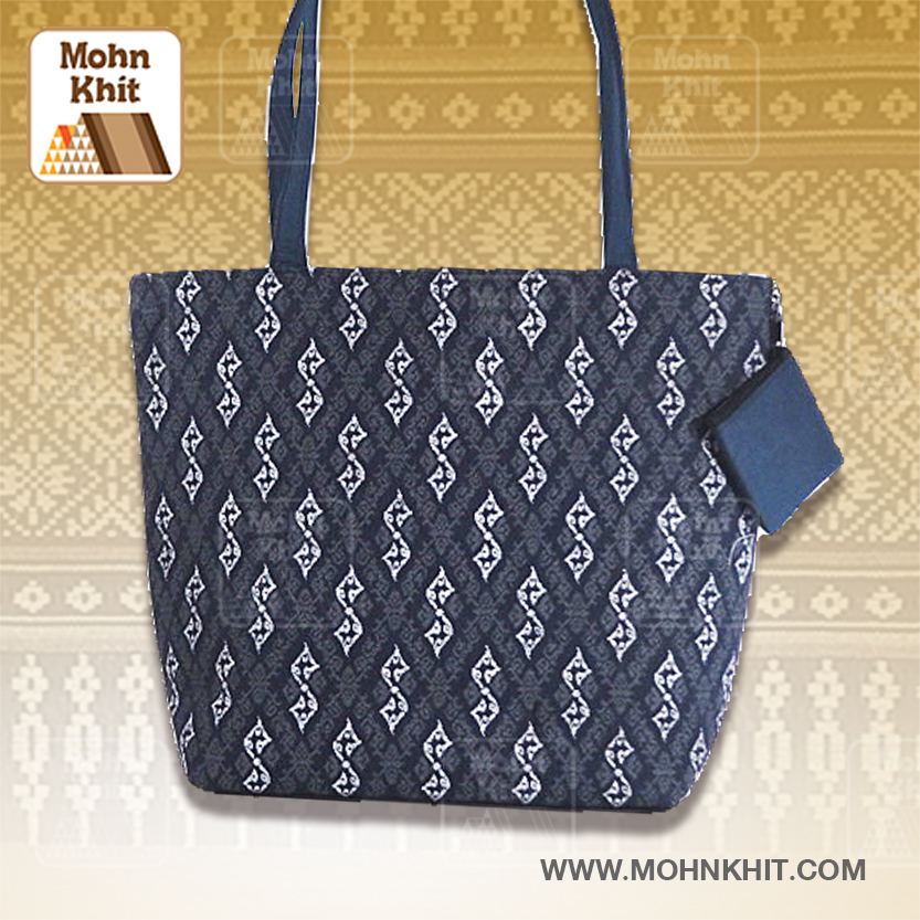 กระเป๋าผ้าลายขอ,กระเป๋าผ้าขิด กระเป๋าสะพายไหล่ กระเป๋าหิ้ว35x32x11Cm//Khit Bag, Tote Bag, Tote Bag 35x32x11 Cm