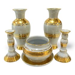 ชุดเบญจรงค์ สีขาวทอง ขนาด 10 นิ้ว