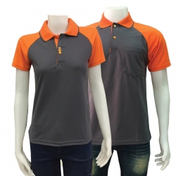 PLC MPPOLO เสื้อโปโล เสื้อคอปก เสื้อทีม สีเทาแขนlสโลปส้ม