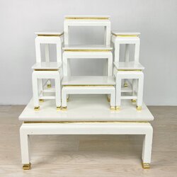 โต๊ะหมู่ 7 หน้า 6 สีขาว ปิดทอง ขาตุ่ม