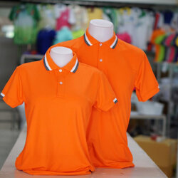 PLEN POLO เสื้อโปโล เสื้อคอปก เสื้อยูนิฟอร์ม ส้มขลิบปกเทาน้ำตาล