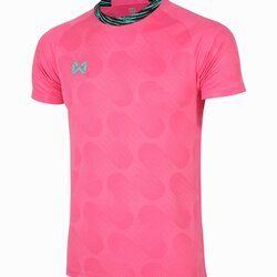 WARRIX ลิขสิทธิ์แท้100% เสื้อกีฬา FLASH TRAINING SHIRT WA-234FBACL01 เสื้อซ้อมกีฬาแขนสั้น ตัดต่อแบบไหล่สโลป สีชมพู