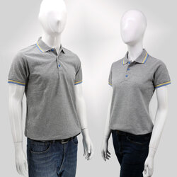 HBP POLO เสื้อโปโล เสื้อคอปก สีเทาขลิบฟ้าเหลือง มีทั่งทรงชาย-หญิง