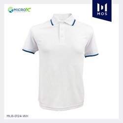 MOS POLO MicroX เสื้อโปโล เสื้อคอปก ยูนิฟอร์มพรีเมี่ยม ขาว ขลิบปกฟ้ากรมท่า
