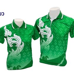MN POLO เสื้อโปโลพิมพ์ลาย แบบพิมพ์ลายขอ สีเขียว