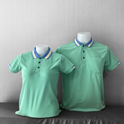 Micro Plus POLO เสื้อโปโล เสื้อคอกปก เสื้อยูนิฟอร์ม สีเขียวมิ้นปกฟ้า **ไม่ขึ้นขุย100%