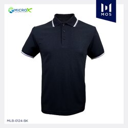 MOS POLO MicroX เสื้อโปโล เสื้อคอปก ยูนิฟอร์มพรีเมี่ยม ดำขลิบขาวเทา