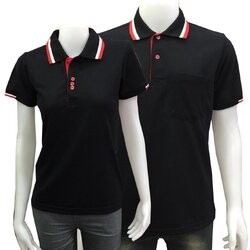NS เสื้อโปโล เสื้อคอปก สีดำขลิบแดง ทรงชาย-หญิง