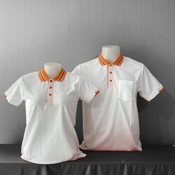 Micro Plus POLO เสื้อโปโล เสื้อคอกปก เสื้อยูนิฟอร์ม สีขาวปกส้ม **ไม่ขึ้นขุย100%