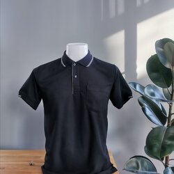 EG POLO เสื้อโปโล เสื้อคอกปก เสื้อยูนิฟอร์ม สีดำขลิบเทาขาว